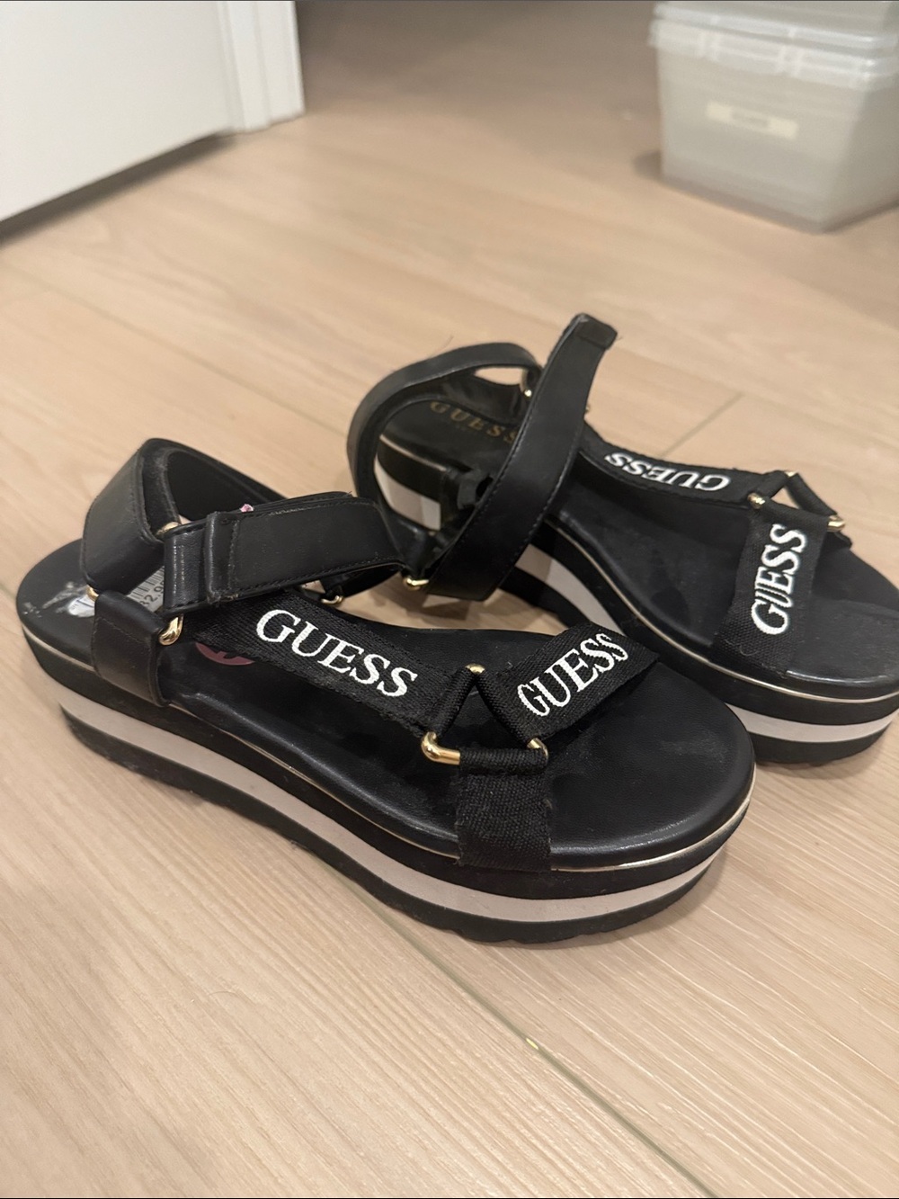 GUESS Black Platform Logo Strap Sandals